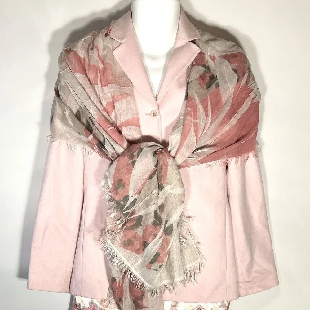 Scarf / Wrap Gauzy Italian Pink Rose Pattern 76x28 Pastel Romantic Coquette